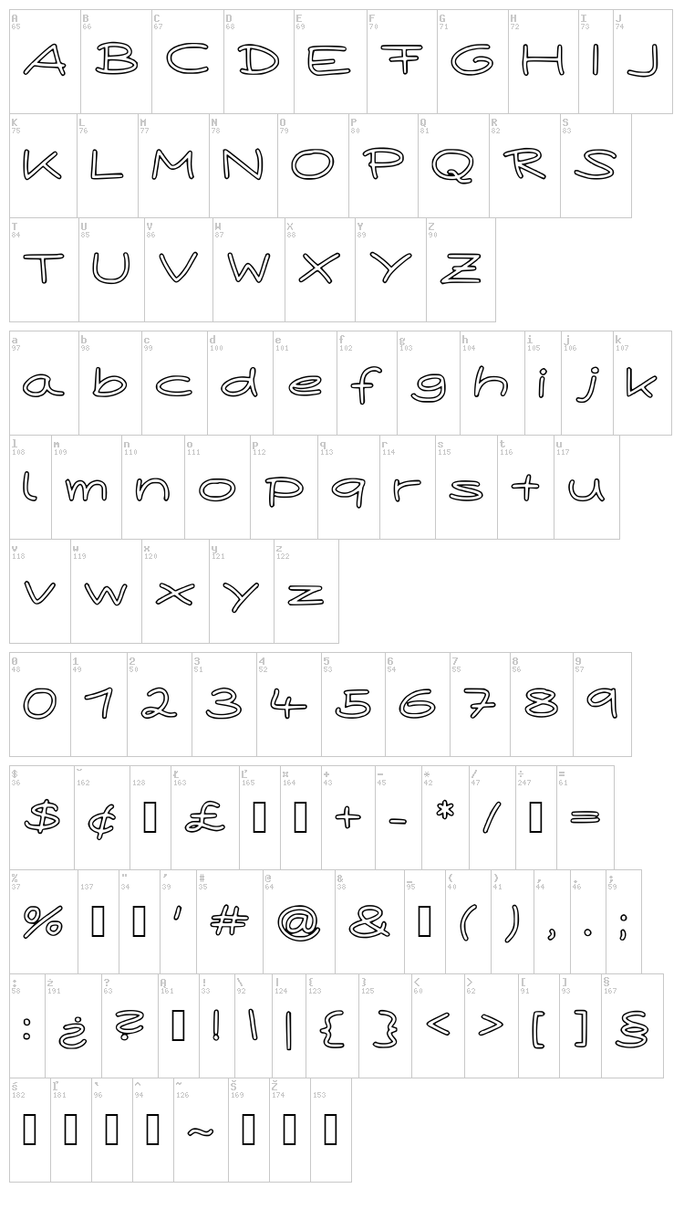 Paper Plane font map